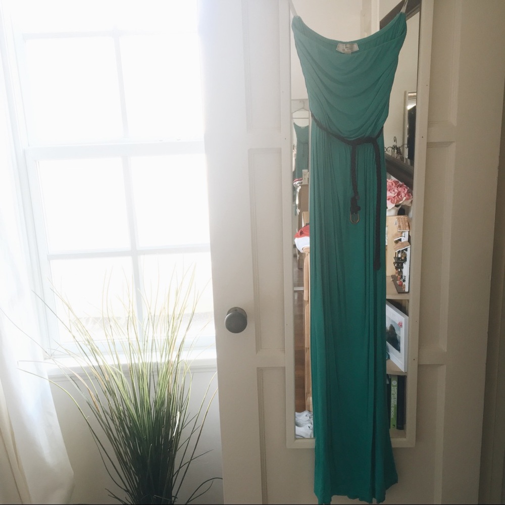 Strapless Turquoise Maxi Dress with Belt